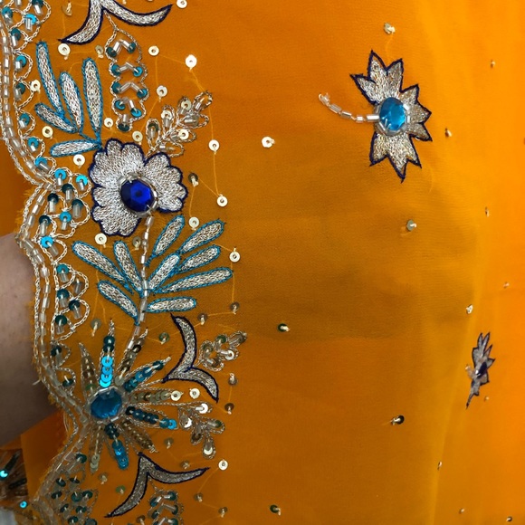 Tangerine possibly georgette Saree Fabric with beautiful minakari embroidery - Picture 16 of 16